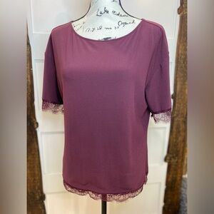 Halogen Purple Lace Trim Blouse Women’s Medium Relaxed Fit Feminine Top